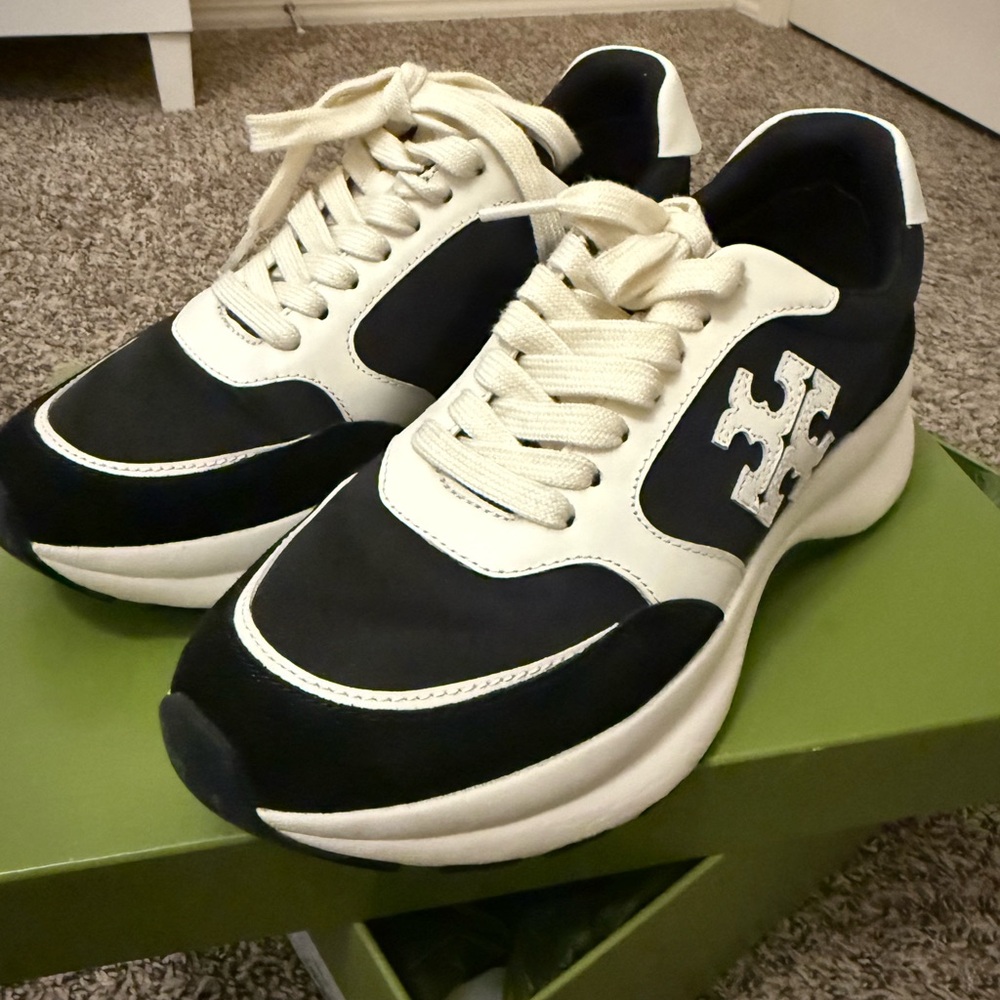 Tory Burch Black and White Logo Runner Sneakers